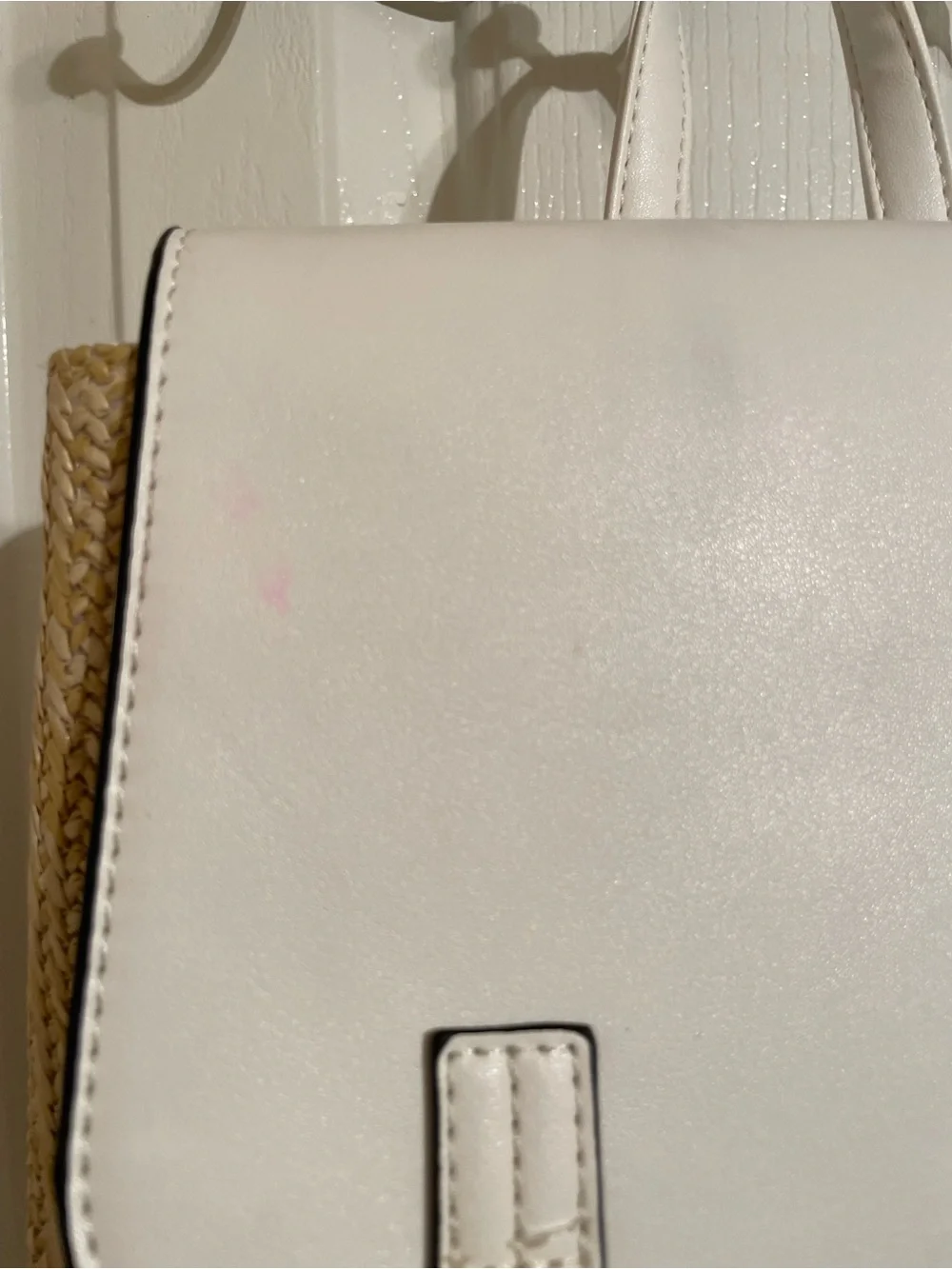 White & Straw Women’s Backpack Purse - Neutral Two-Tone